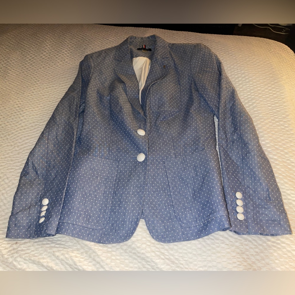 Tommy Hilfiger Blue and White Polka Dot Blazer Size 6